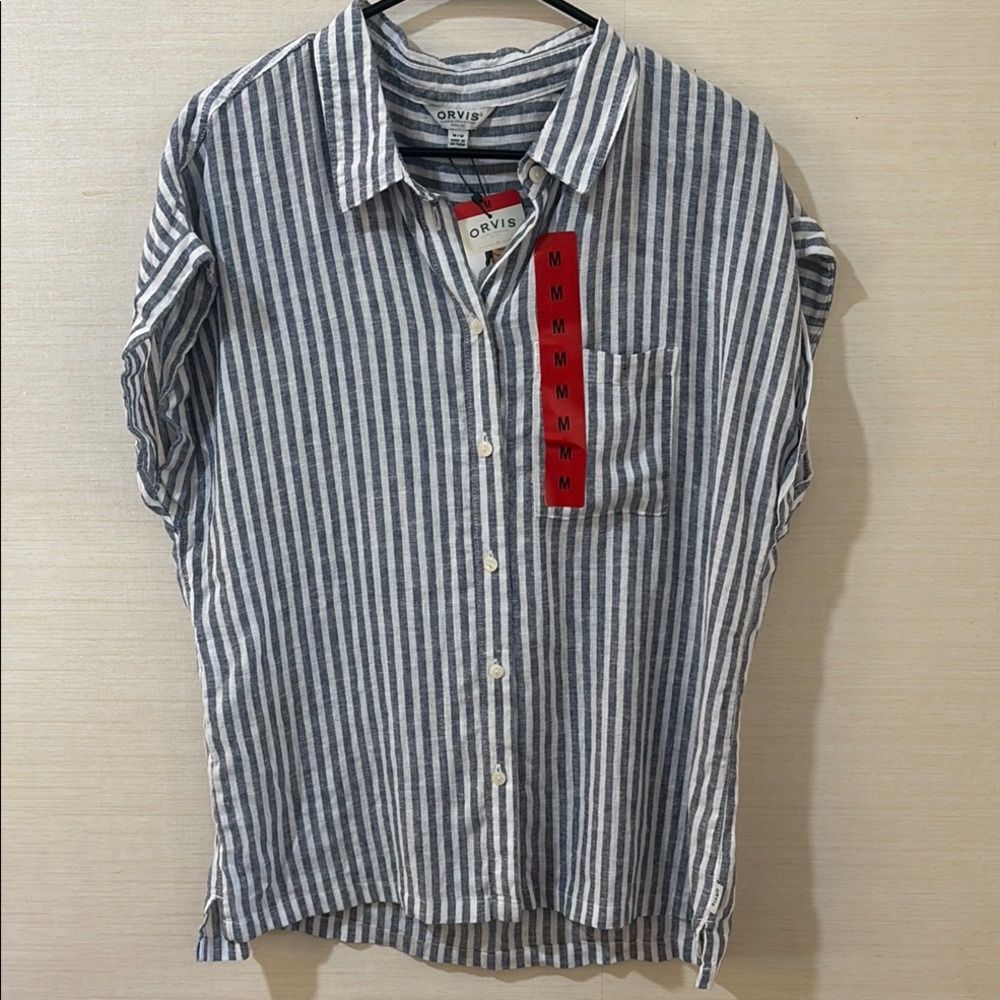 Women’s Orvis Blue and White Casual Button Down Shirt